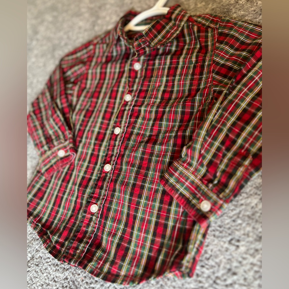 Red and Green Plaid Button-Up Shirt
